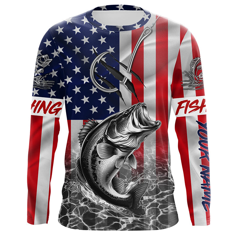 American Flag Bass Fish hook Custom long sleeve performance Fishing, Bass Fishing NQS5502