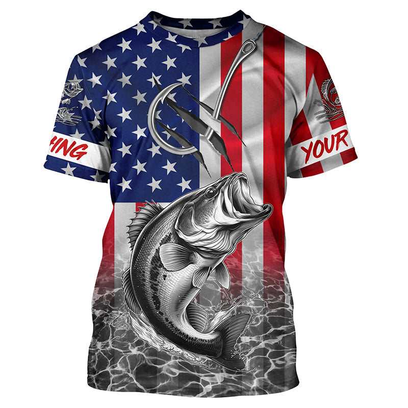 American Flag Bass Fish hook Custom long sleeve performance Fishing, Bass Fishing NQS5502