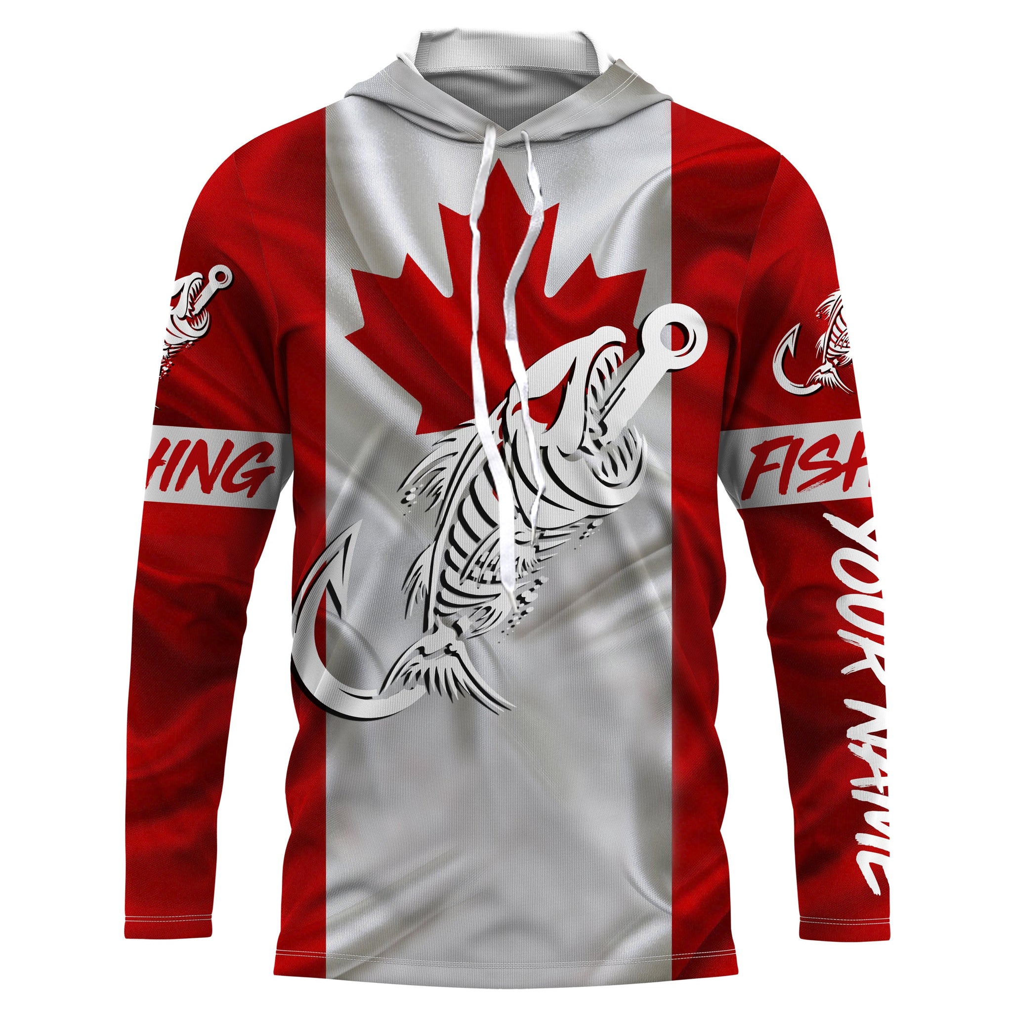 Customized Canada long sleeve fishing Canada Flag Fish hook skull performance fishing NQS3324