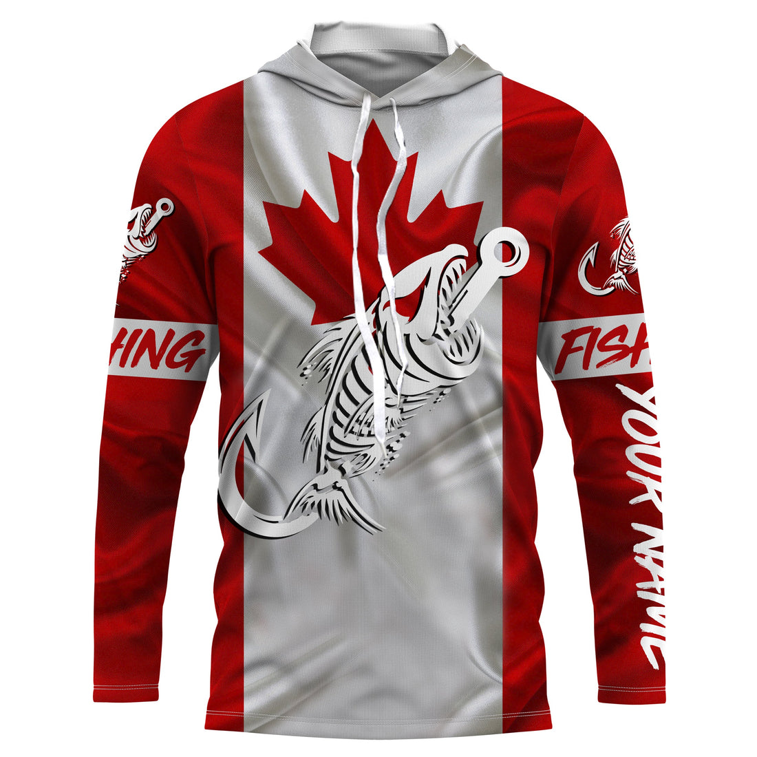 Customized Canada long sleeve fishing Canada Flag Fish hook skull performance fishing NQS3324
