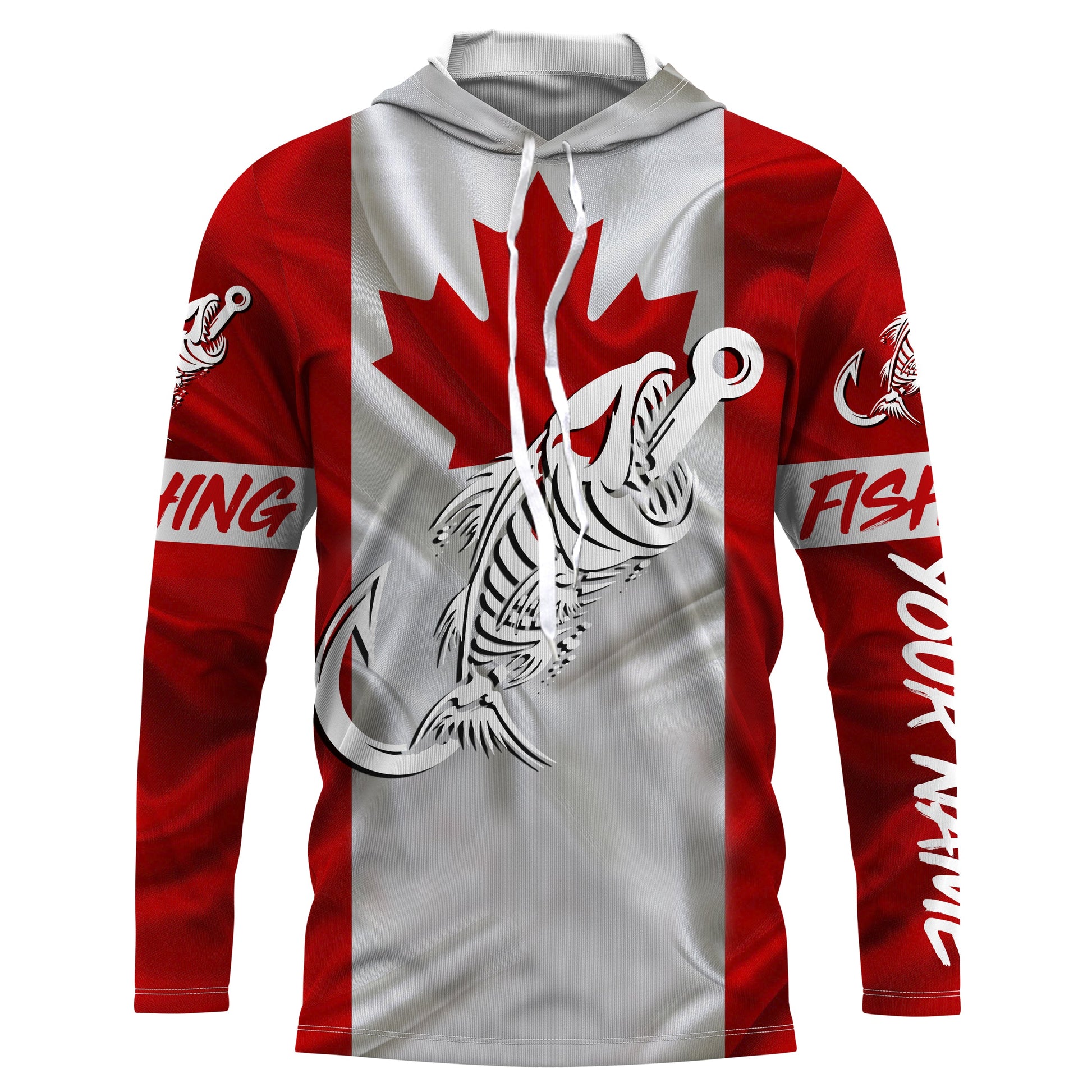 Customized Canada long sleeve fishing Canada Flag Fish hook skull performance fishing NQS3324