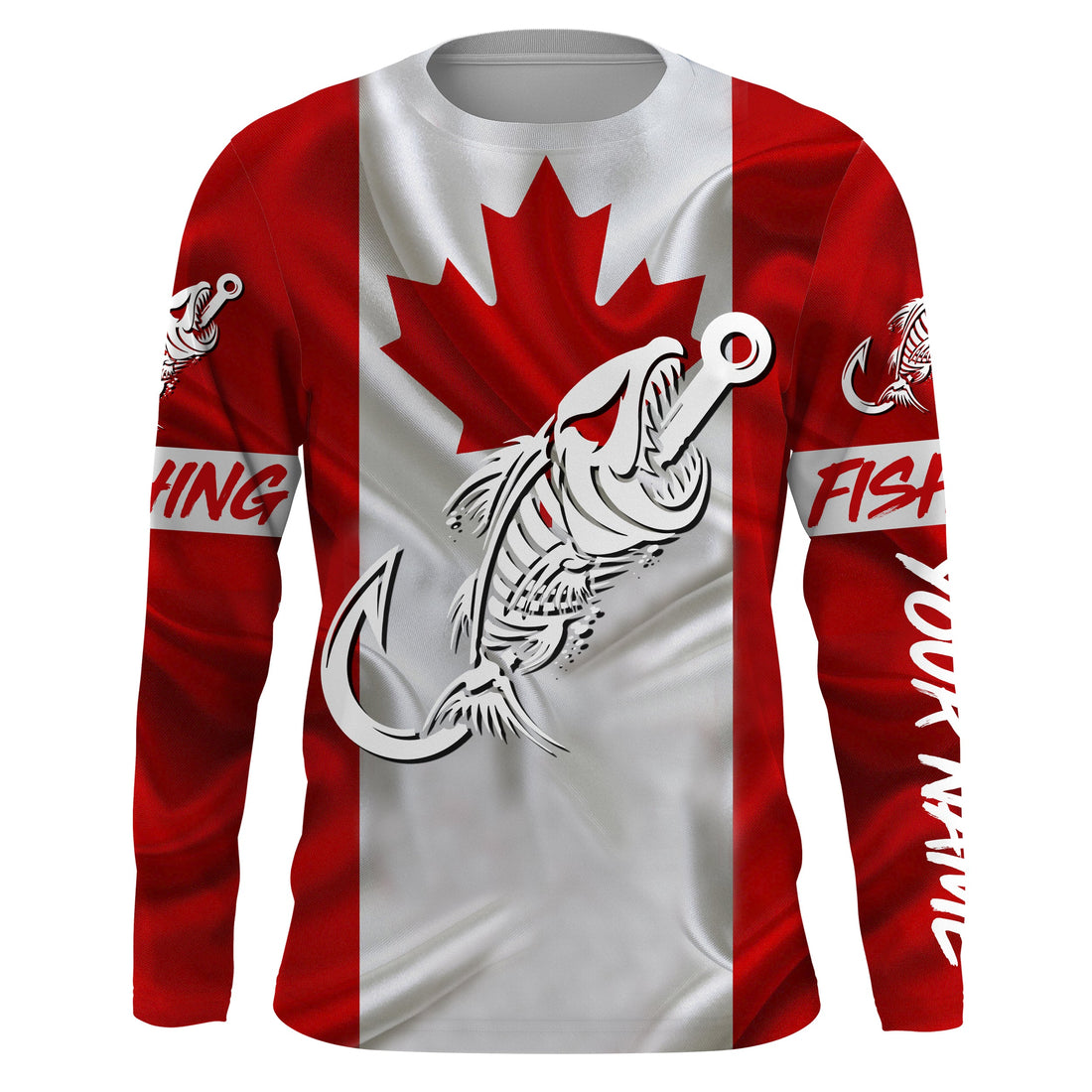 Customized Canada long sleeve fishing Canada Flag Fish hook skull performance fishing NQS3324