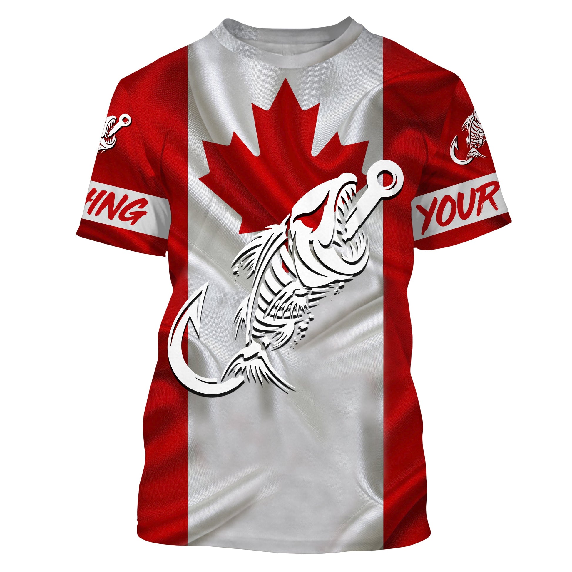 Customized Canada long sleeve fishing Canada Flag Fish hook skull performance fishing NQS3324