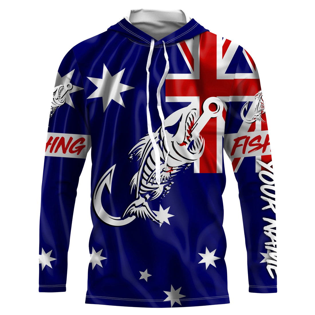 Customized Australian long sleeve fishing Australian Flag Fish hook skull performance NQS3325