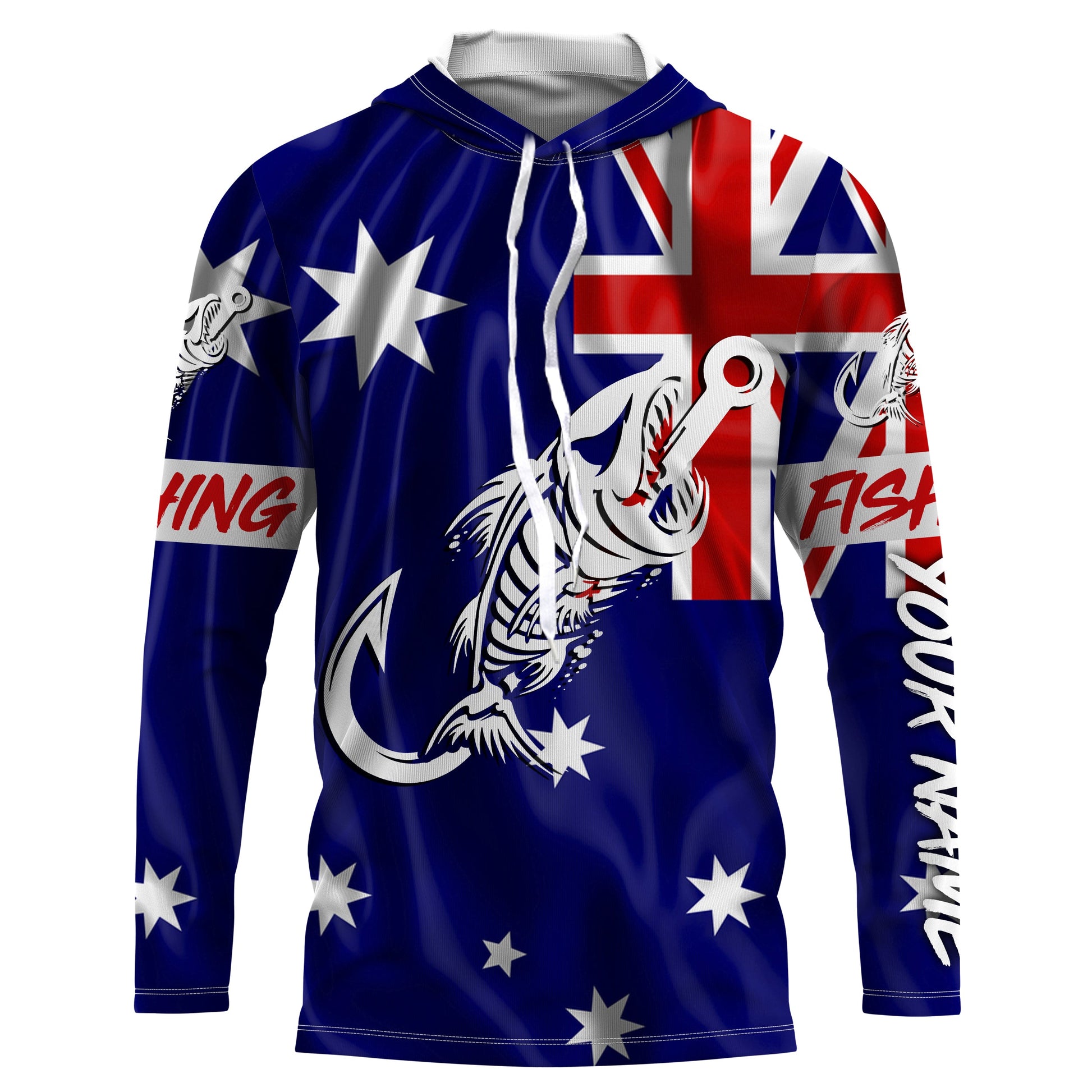 Customized Australian long sleeve fishing Australian Flag Fish hook skull performance NQS3325