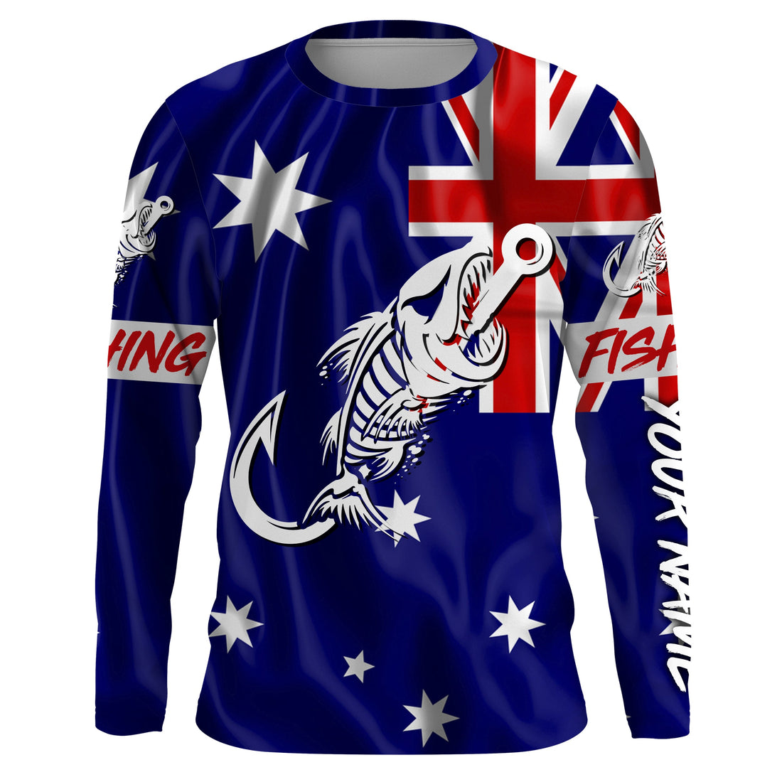Customized Australian long sleeve fishing Australian Flag Fish hook skull performance NQS3325