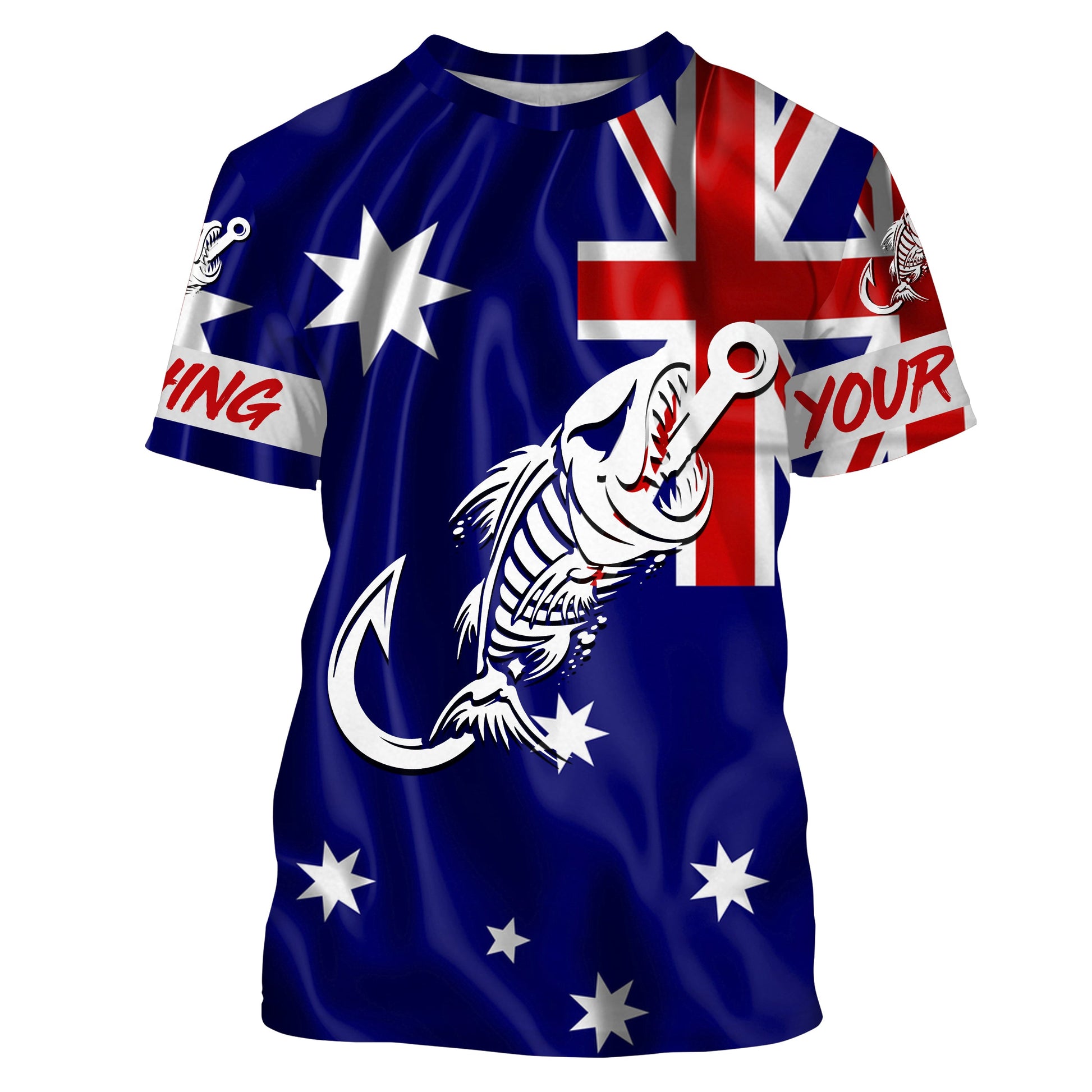 Customized Australian long sleeve fishing Australian Flag Fish hook skull performance NQS3325