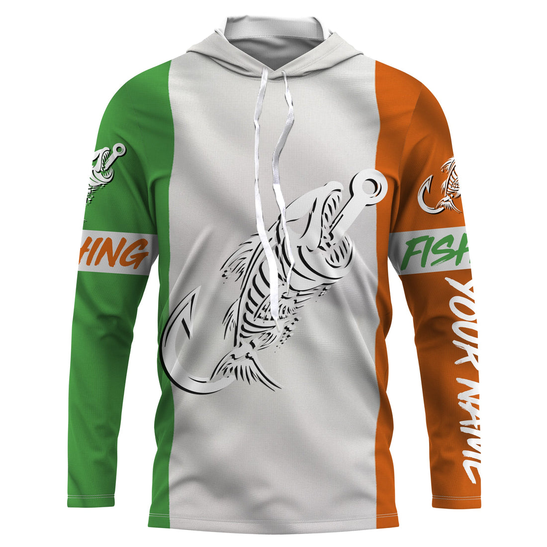 Customized Ireland long sleeve fishing Ireland Flag Fish hook skull performance NQS3326