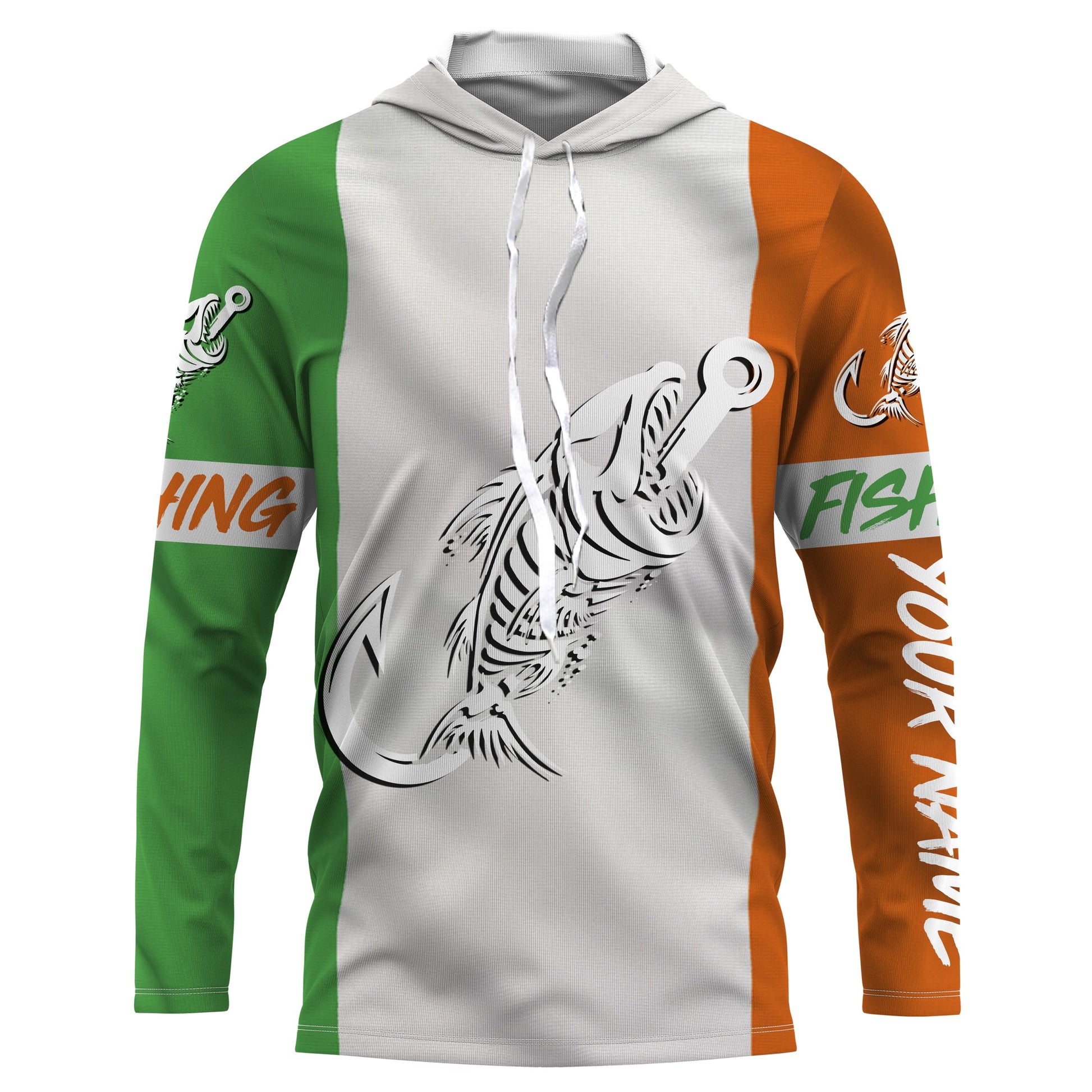 Customized Ireland long sleeve fishing Ireland Flag Fish hook skull performance NQS3326