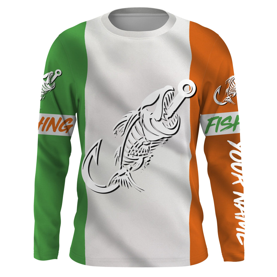 Customized Ireland long sleeve fishing Ireland Flag Fish hook skull performance NQS3326