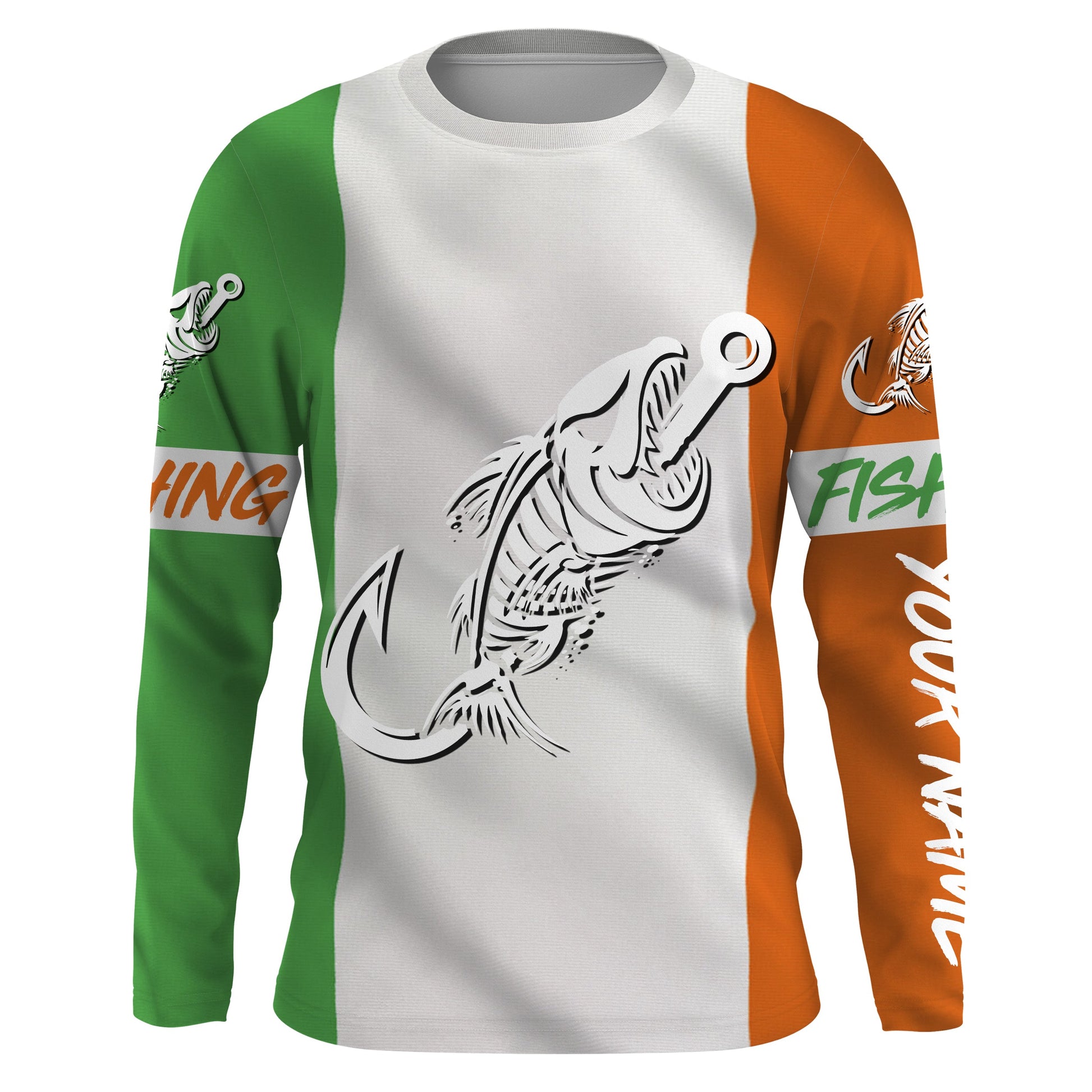 Customized Ireland long sleeve fishing Ireland Flag Fish hook skull performance NQS3326