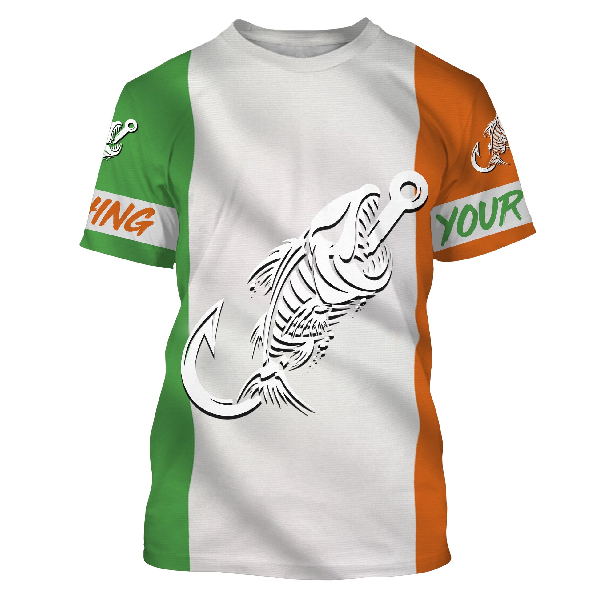 Customized Ireland long sleeve fishing Ireland Flag Fish hook skull performance NQS3326