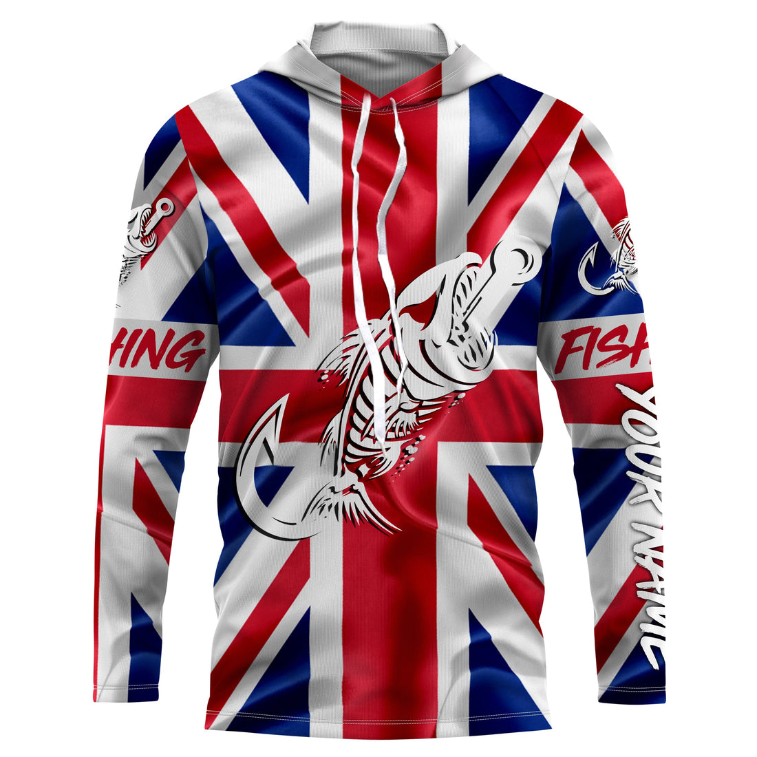 Customized UK long sleeve fishing United Kingdom Flag Fish hook skull performance NQS3327