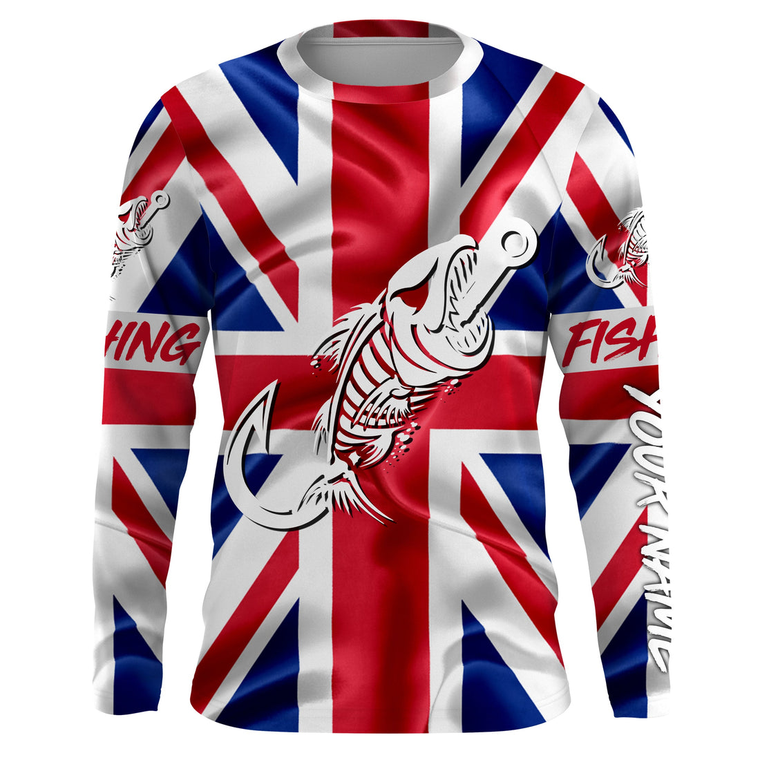 Customized UK long sleeve fishing United Kingdom Flag Fish hook skull performance NQS3327