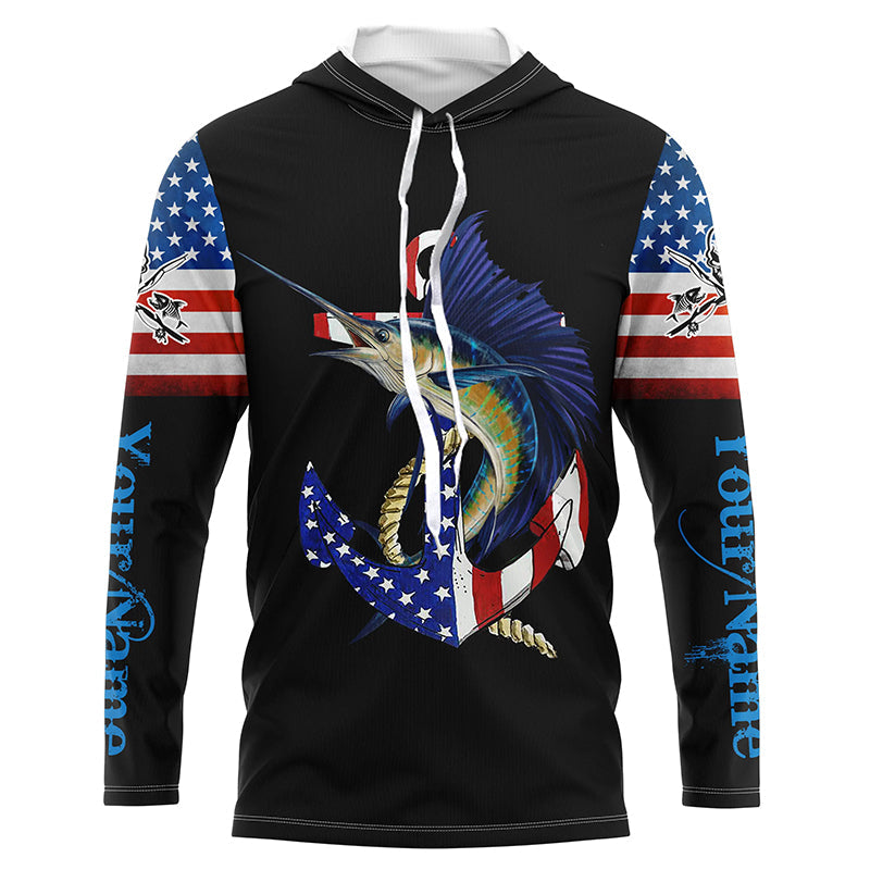 Sailfish fishing legend American flag 4th July Customize Name UV protection long sleeve fishing NQS5524