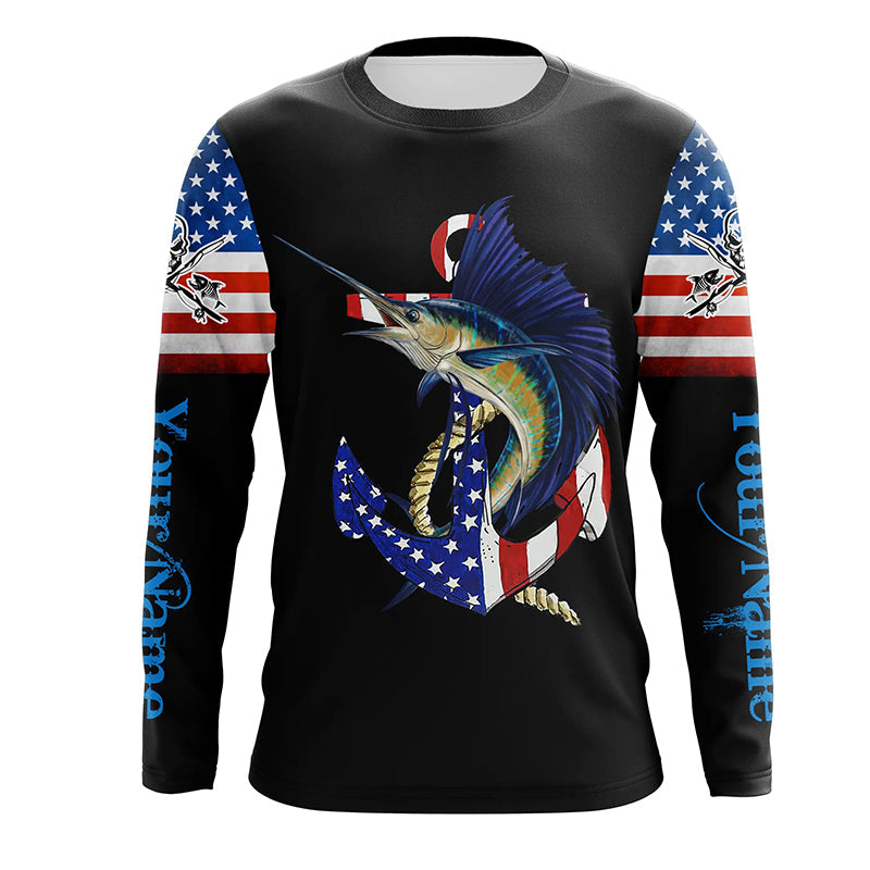 Sailfish fishing legend American flag 4th July Customize Name UV protection long sleeve fishing NQS5524