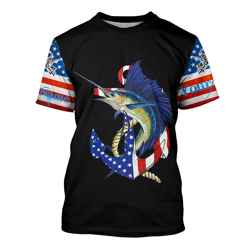 Sailfish fishing legend American flag 4th July Customize Name UV protection long sleeve fishing NQS5524