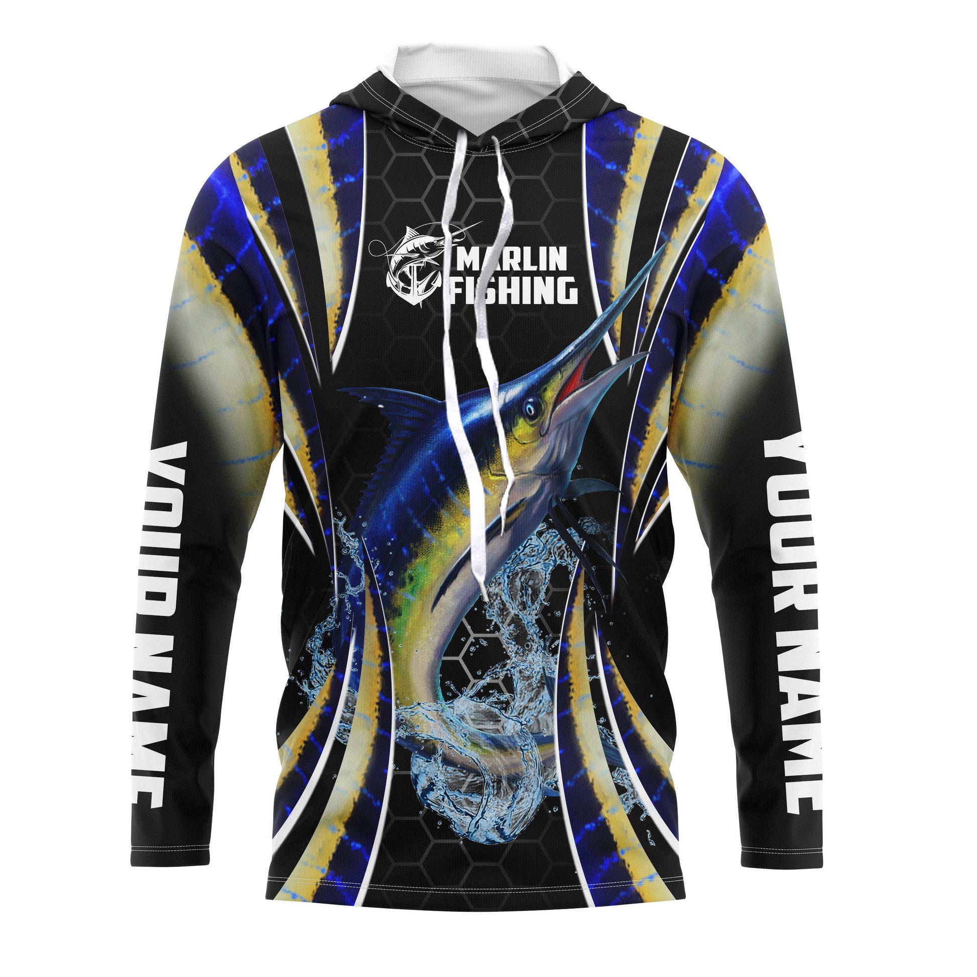 Blue Marlin saltwater Offshore fishing black scales Custom sun protection fishing NQS3506