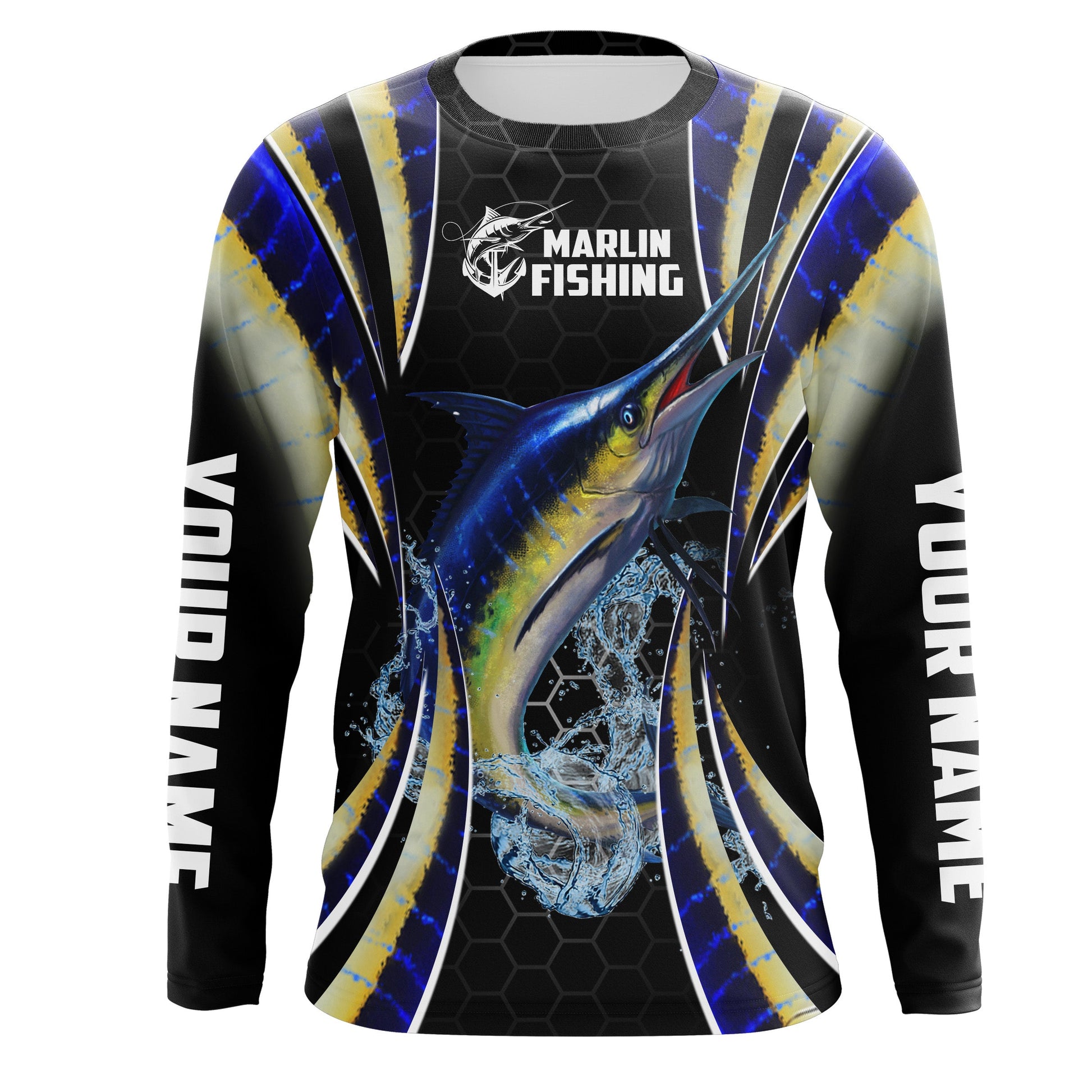 Blue Marlin saltwater Offshore fishing black scales Custom sun protection fishing NQS3506
