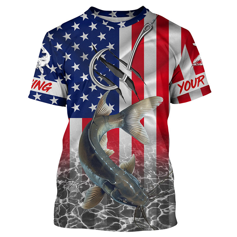 American Flag Catfish Fish hook Custom long sleeve performance Fishing, Catfish Fishing NQS5535