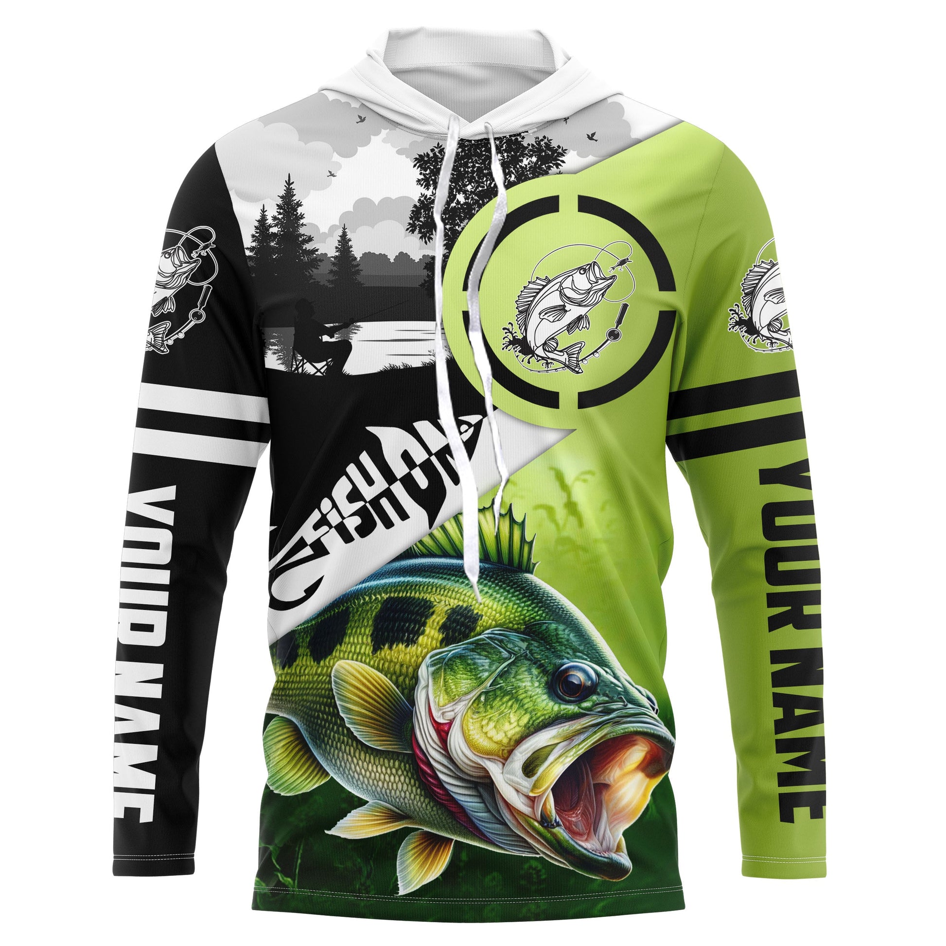 Largemouth Bass Fishing Fish On performance fishing UV protection custom name NQS613