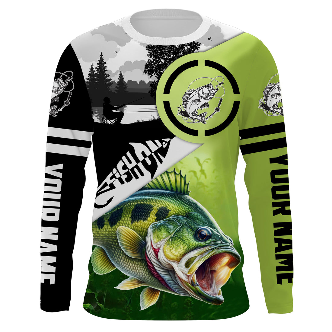 Largemouth Bass Fishing Fish On performance fishing UV protection custom name NQS613