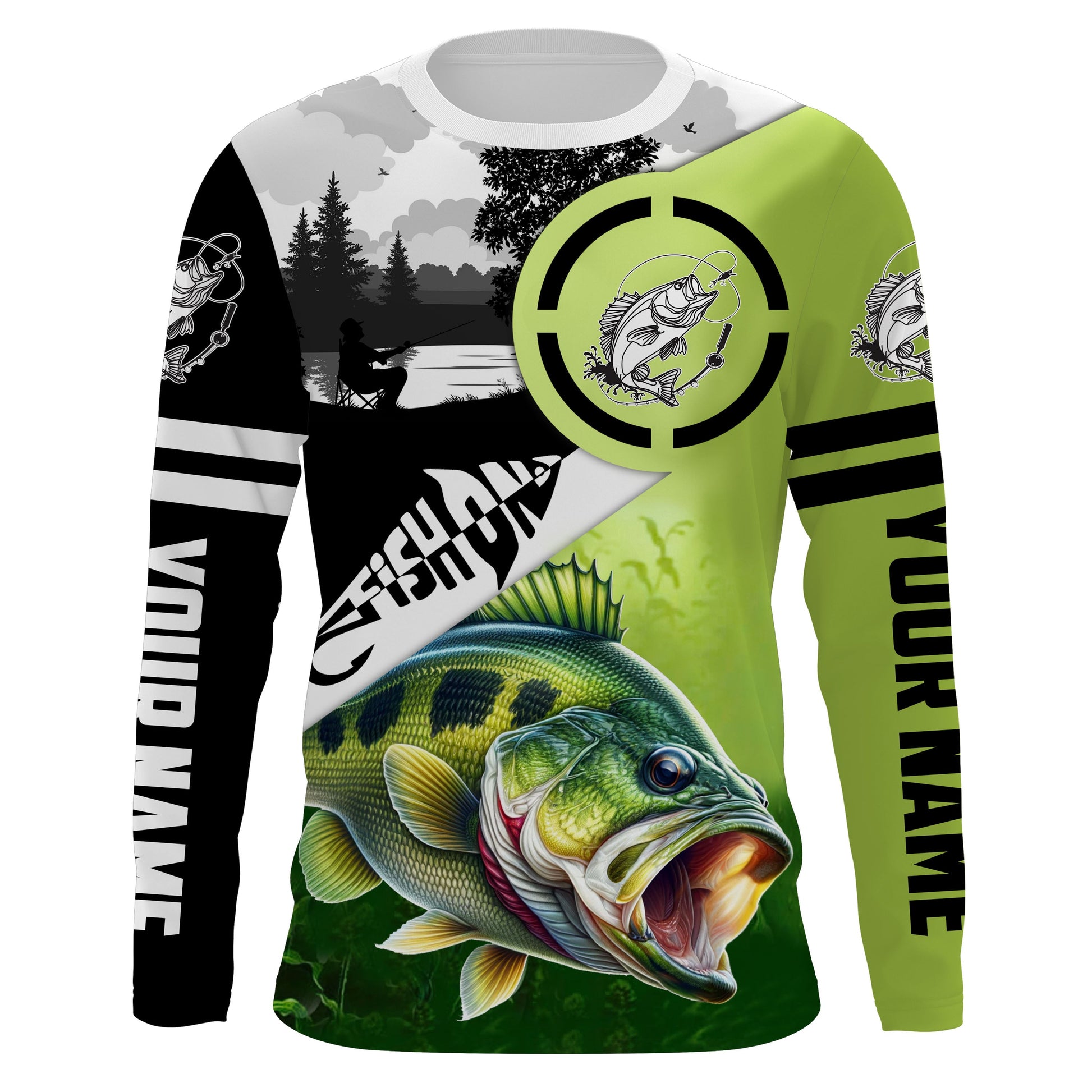 Largemouth Bass Fishing Fish On performance fishing UV protection custom name NQS613