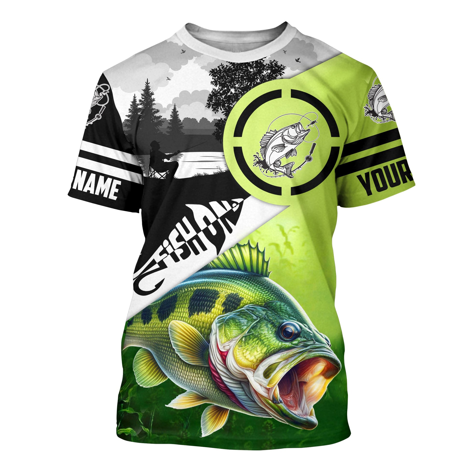 Largemouth Bass Fishing Fish On performance fishing UV protection custom name NQS613
