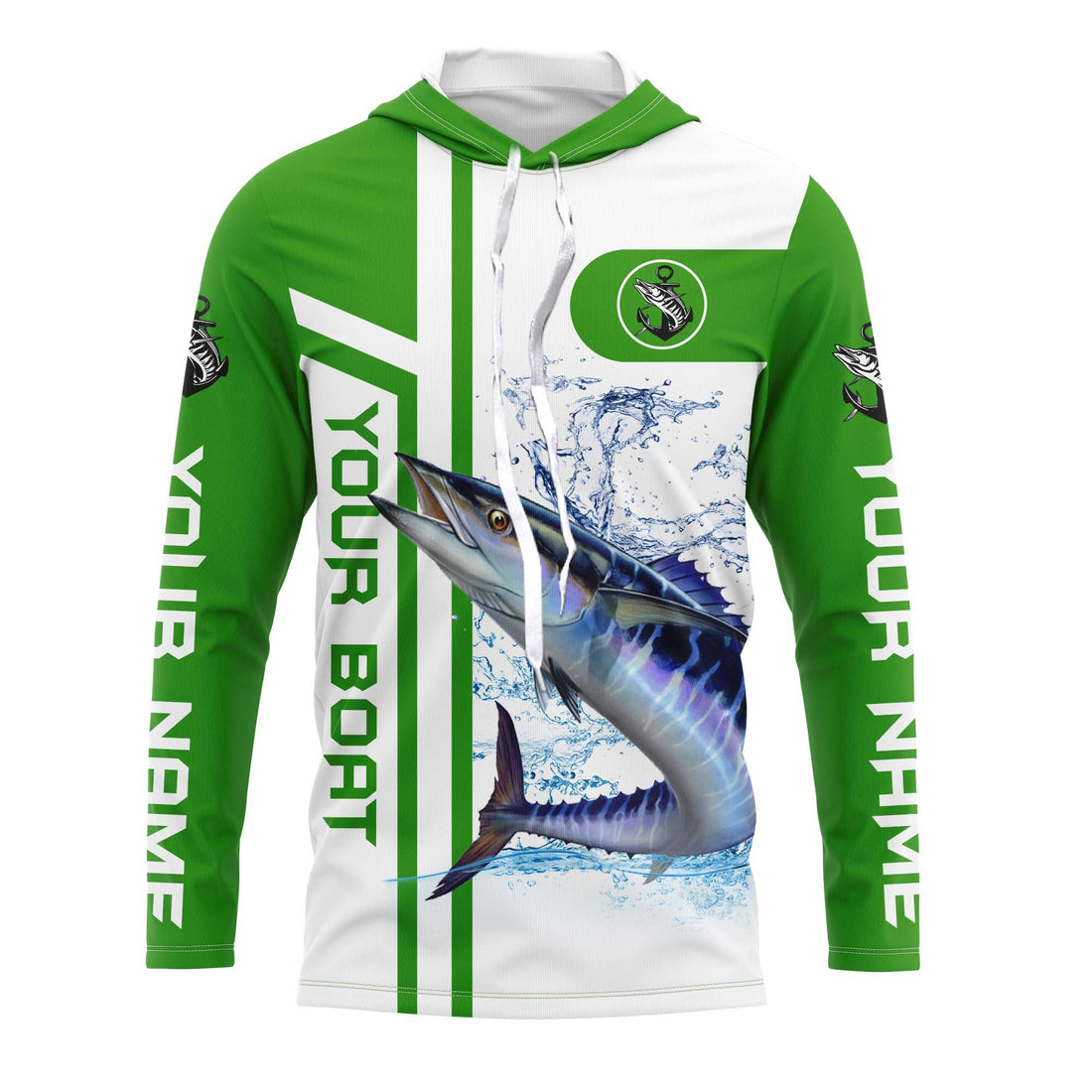 Wahoo fishing Customize name and boat name fishing, custom fishing apparel | Green - NQS3251