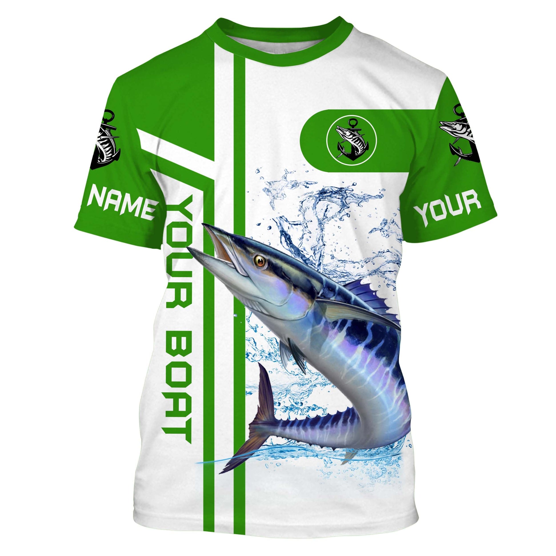 Wahoo fishing Customize name and boat name fishing, custom fishing apparel | Green - NQS3251