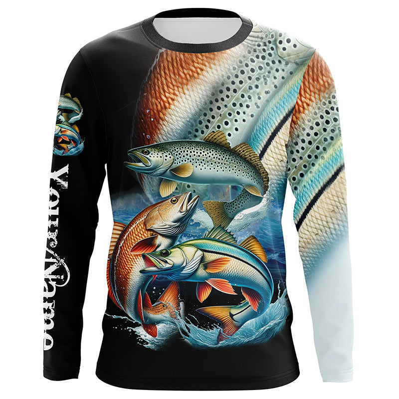 Inshore slam Redfish, snook, speckled trout fishing custom sun protection long sleeve fishing NQS4195