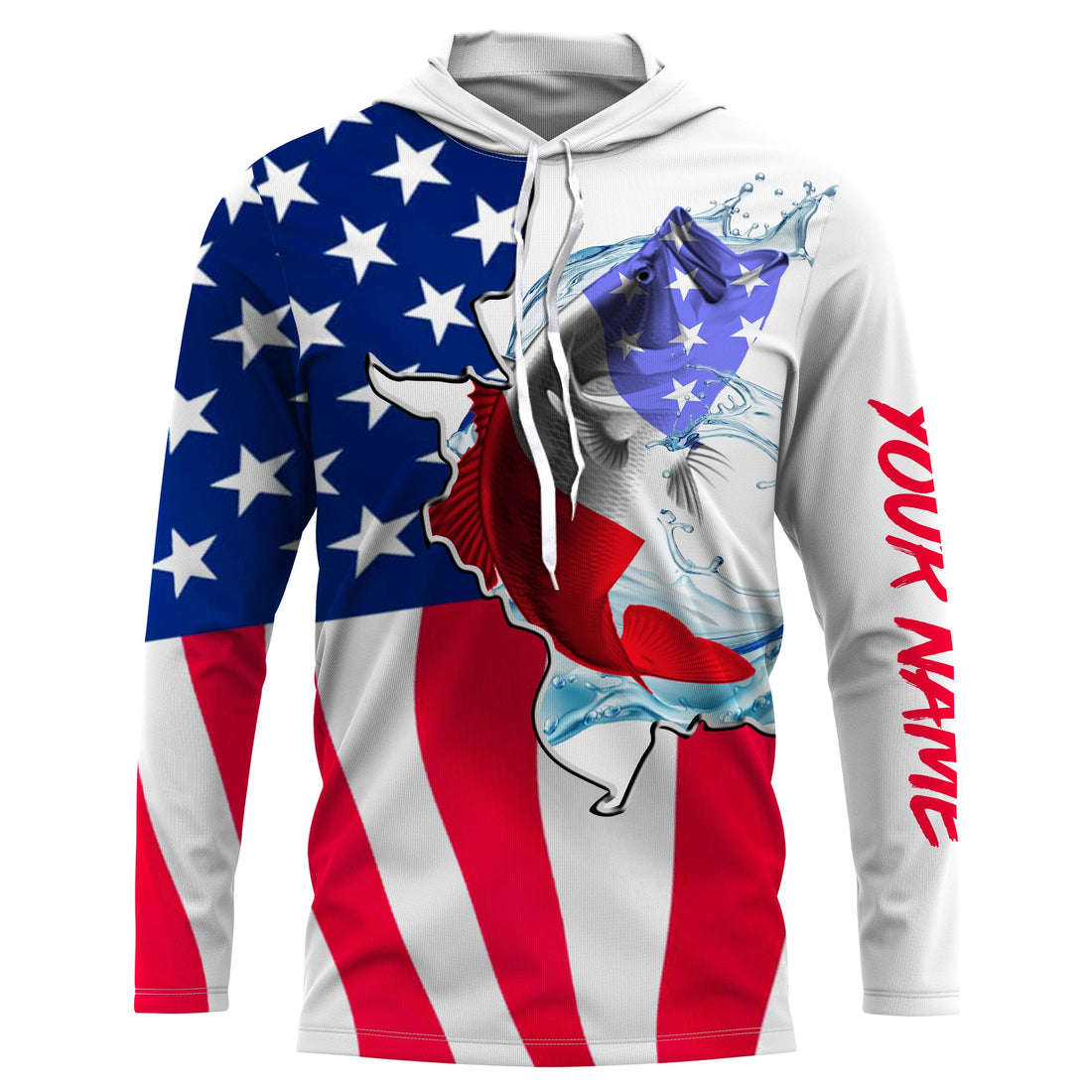 Largemouth Bass fishing American flag patriotic fishing Custom Name 3D tournament fishing UV protection UPF 30+ NQS2540