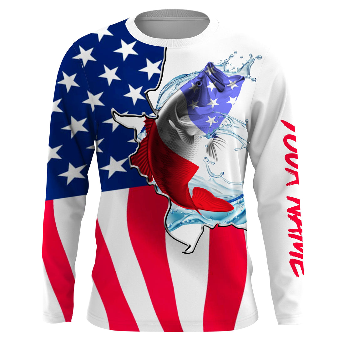 Largemouth Bass fishing American flag patriotic fishing Custom Name 3D tournament fishing UV protection UPF 30+ NQS2540