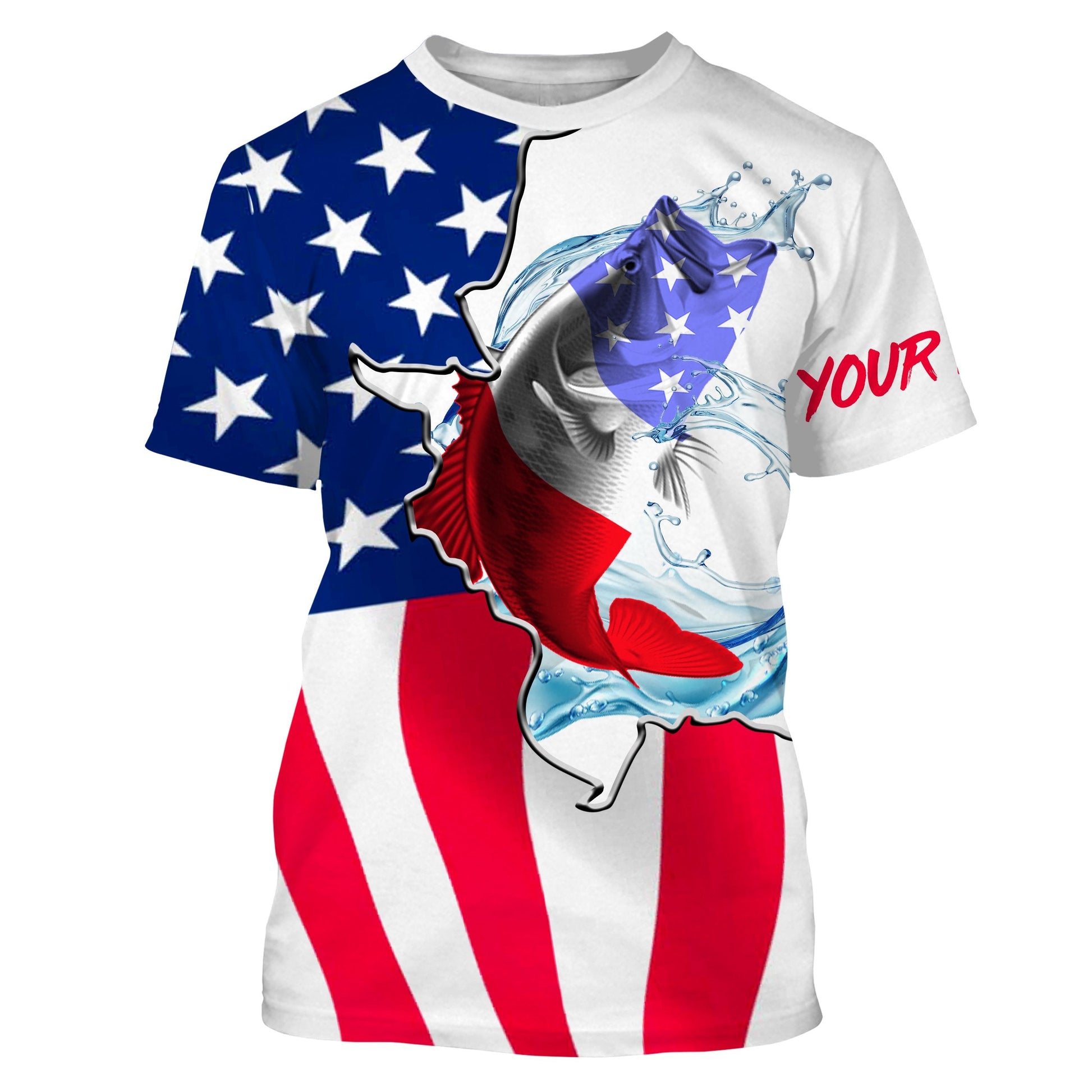 Largemouth Bass fishing American flag patriotic fishing Custom Name 3D tournament fishing UV protection UPF 30+ NQS2540
