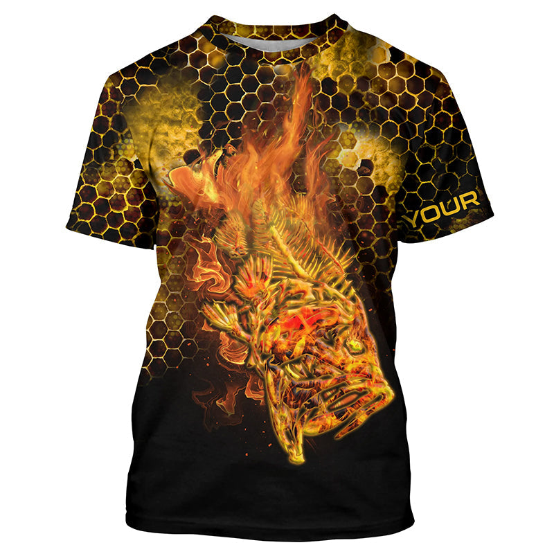 Flaming Fire fish skeleton fishing Custom UV sun protection Long sleeve Fishing, Fishing Gift NQS4602