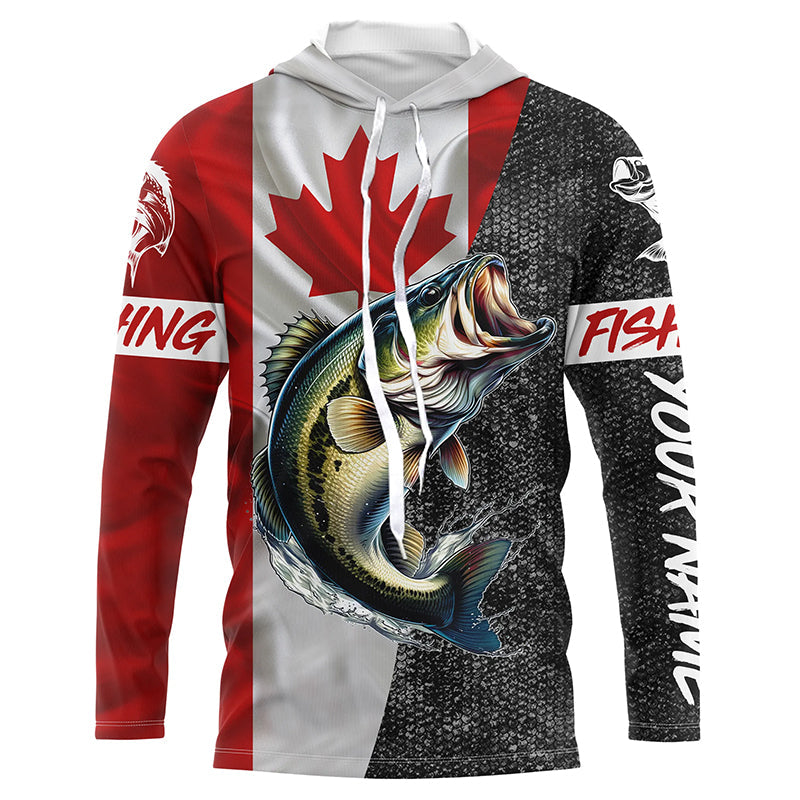 Canadian Flag Largemouth Bass Fishing Custom long sleeve performance Fishing, Bass NQS5038