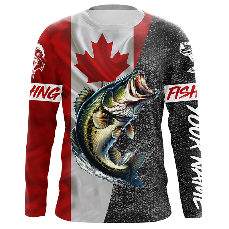 Canadian Flag Largemouth Bass Fishing Custom long sleeve performance Fishing, Bass NQS5038