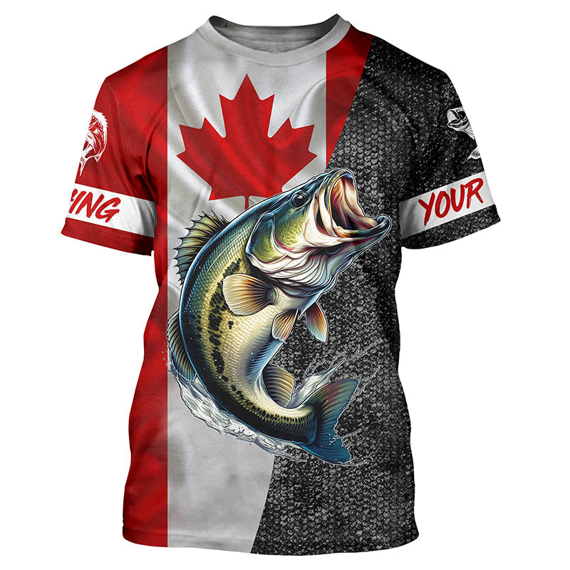 Canadian Flag Largemouth Bass Fishing Custom long sleeve performance Fishing, Bass NQS5038
