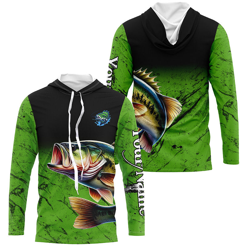 Largemouth Bass Fishing Custom green black long sleeve performance Fishing, Bass fishing NQS5041