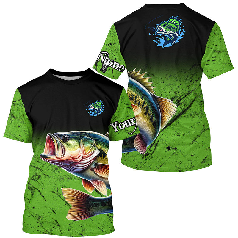 Largemouth Bass Fishing Custom green black long sleeve performance Fishing, Bass fishing NQS5041
