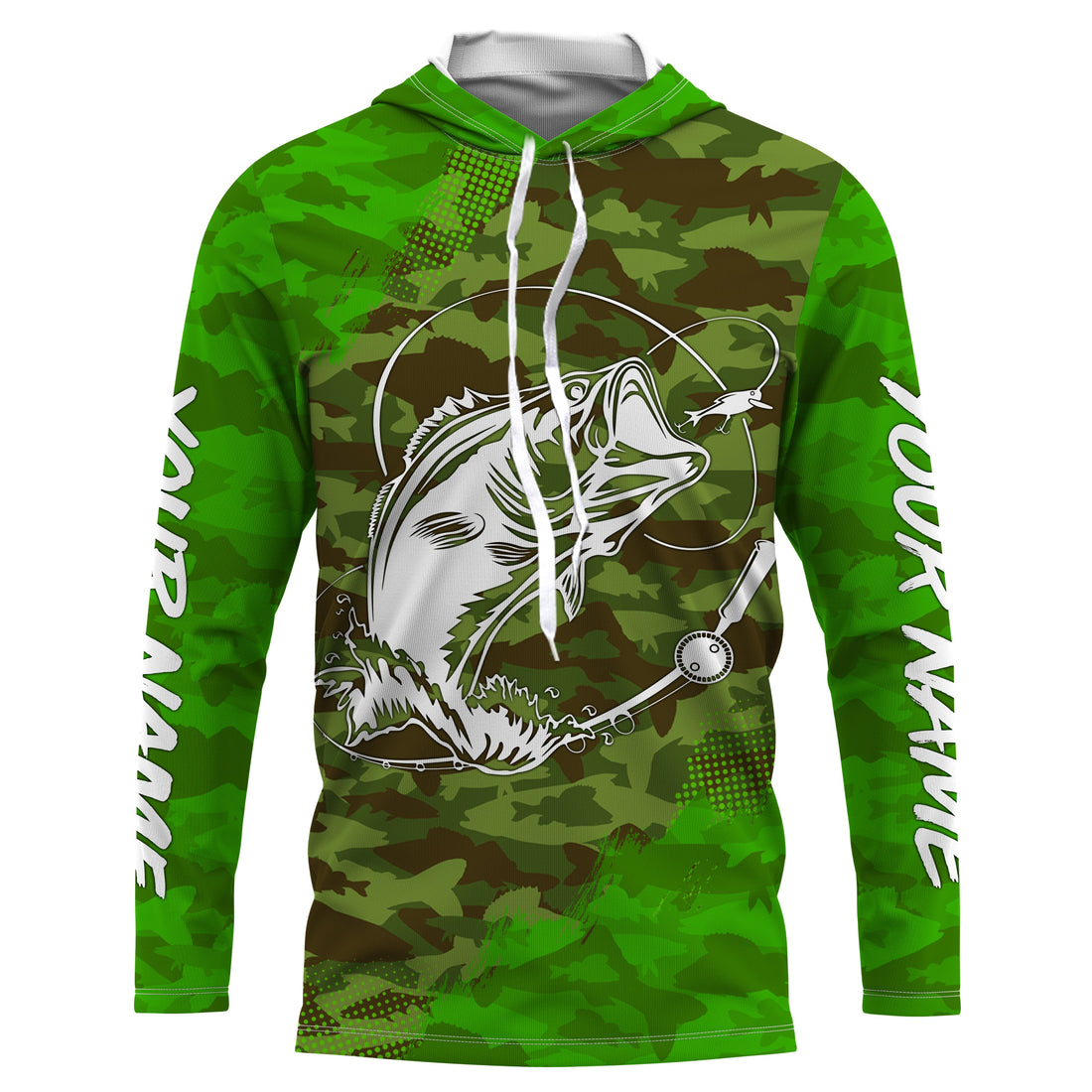Largemouth Bass Fishing tattoo green camo Custom sun protection fishing, women, kid NQS3354