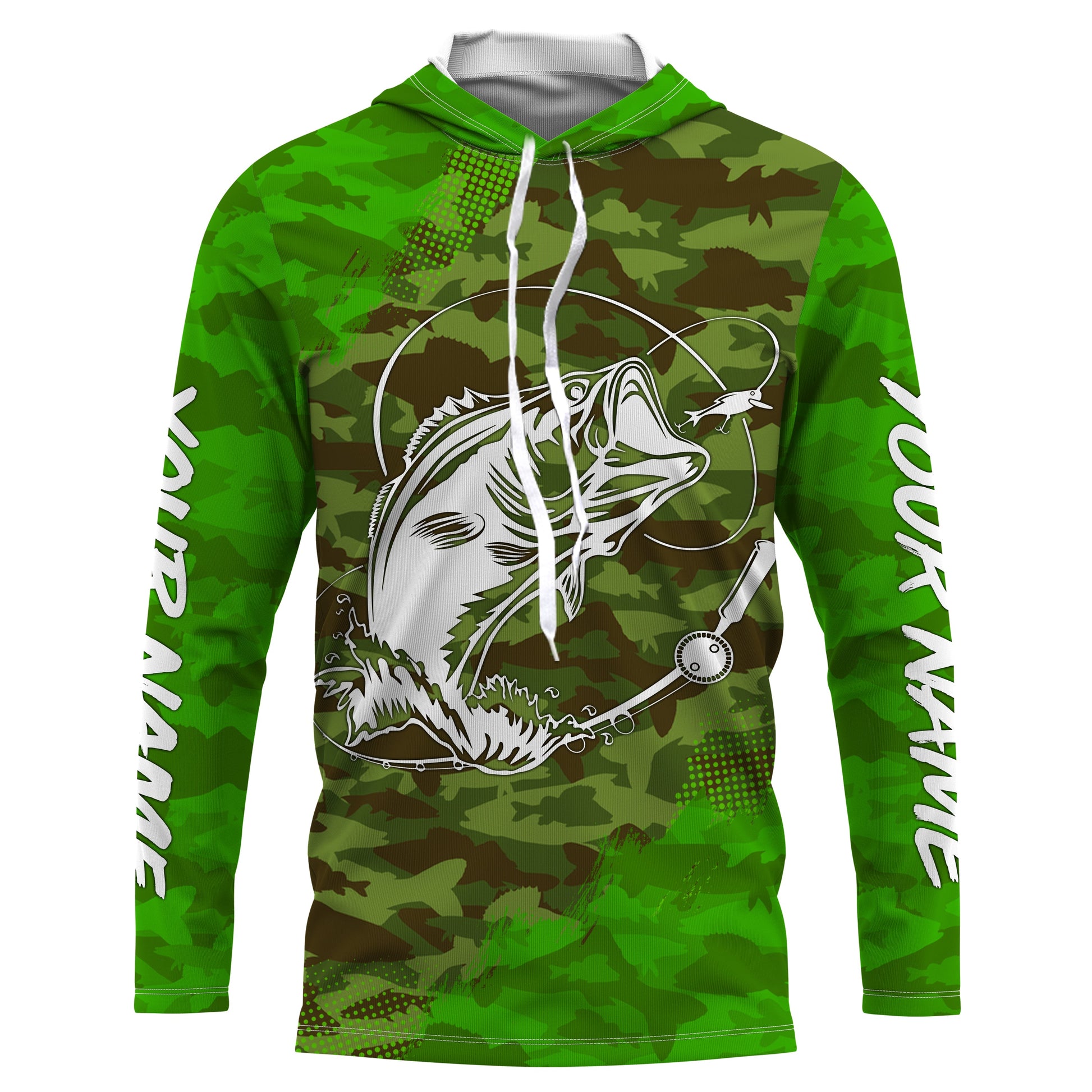 Largemouth Bass Fishing tattoo green camo Custom sun protection fishing, women, kid NQS3354