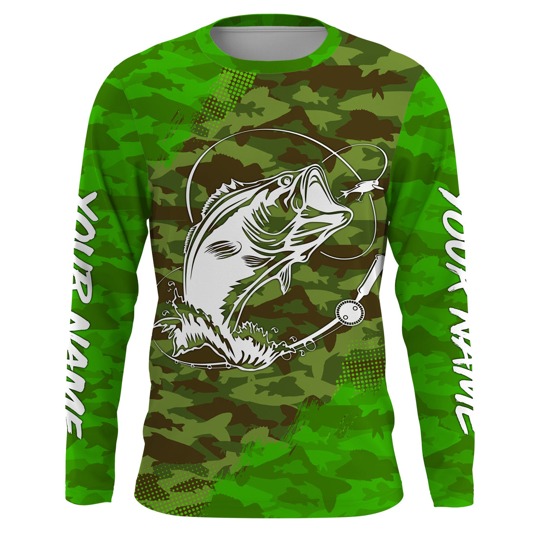 Largemouth Bass Fishing tattoo green camo Custom sun protection fishing, women, kid NQS3354