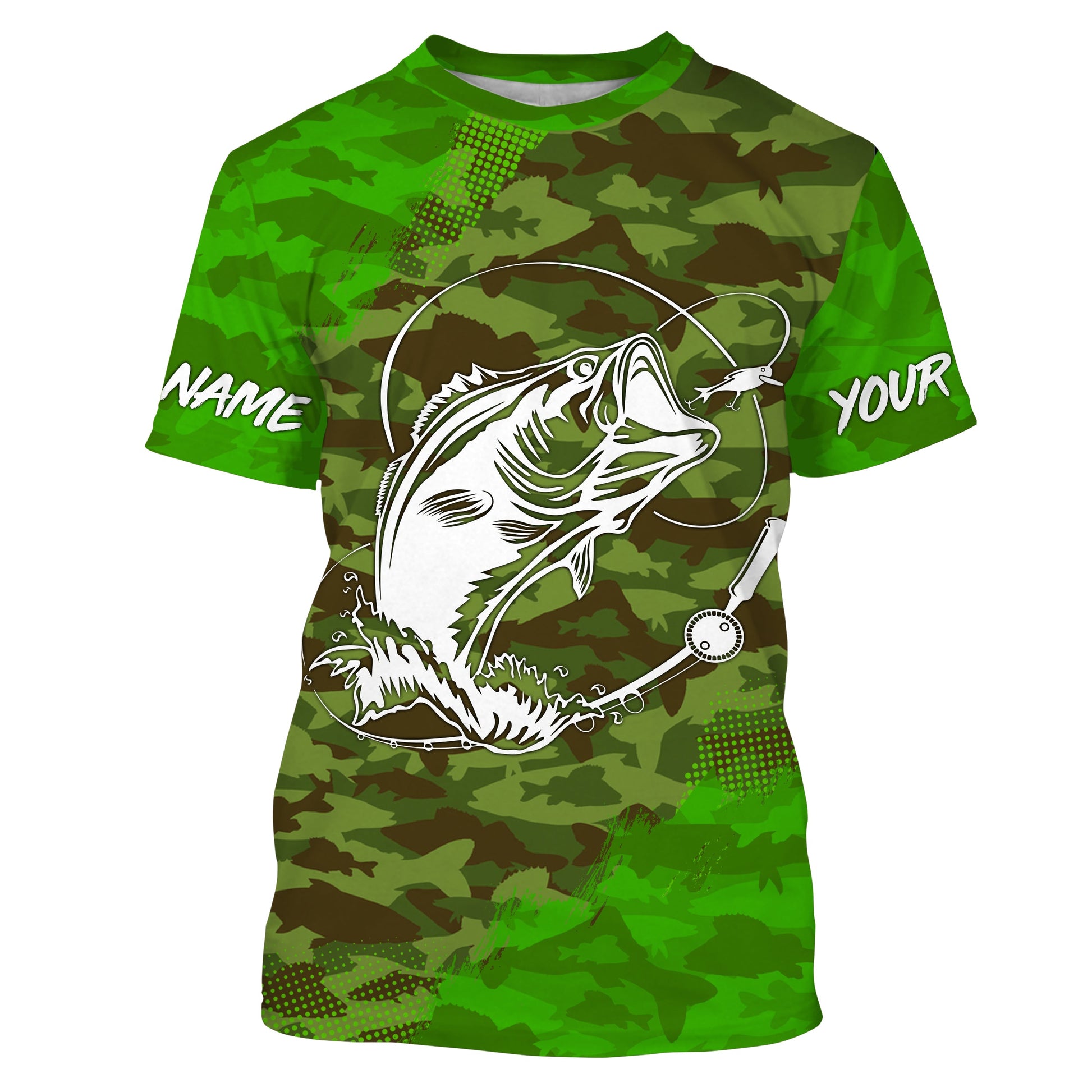 Largemouth Bass Fishing tattoo green camo Custom sun protection fishing, women, kid NQS3354