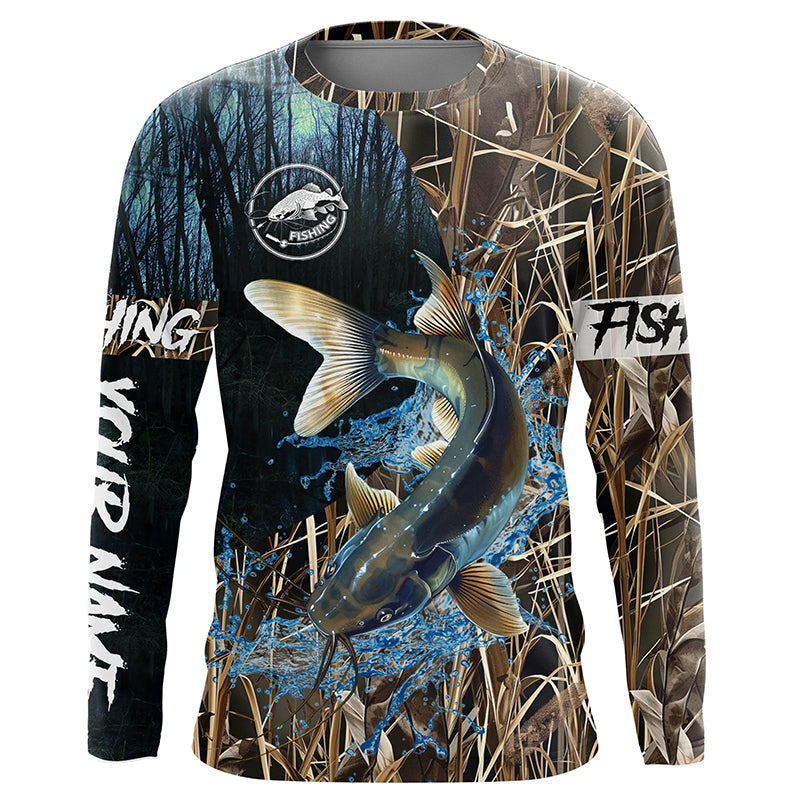 Catfish Fishing Camo Custom name Long sleeve fishing, Catfish Fishing NQS617