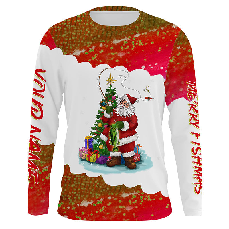 Merry fishmas Santa fishing Custom sun protection Long sleeve Fishing, Christmas Fishing Gift NQS4431