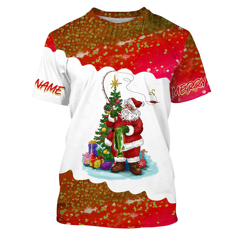 Merry fishmas Santa fishing Custom sun protection Long sleeve Fishing, Christmas Fishing Gift NQS4431