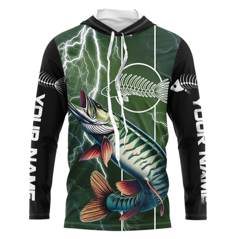 Musky Fishing Custom Long sleeve Fishing, Muskie green lightning reaper Fishing NQS3991