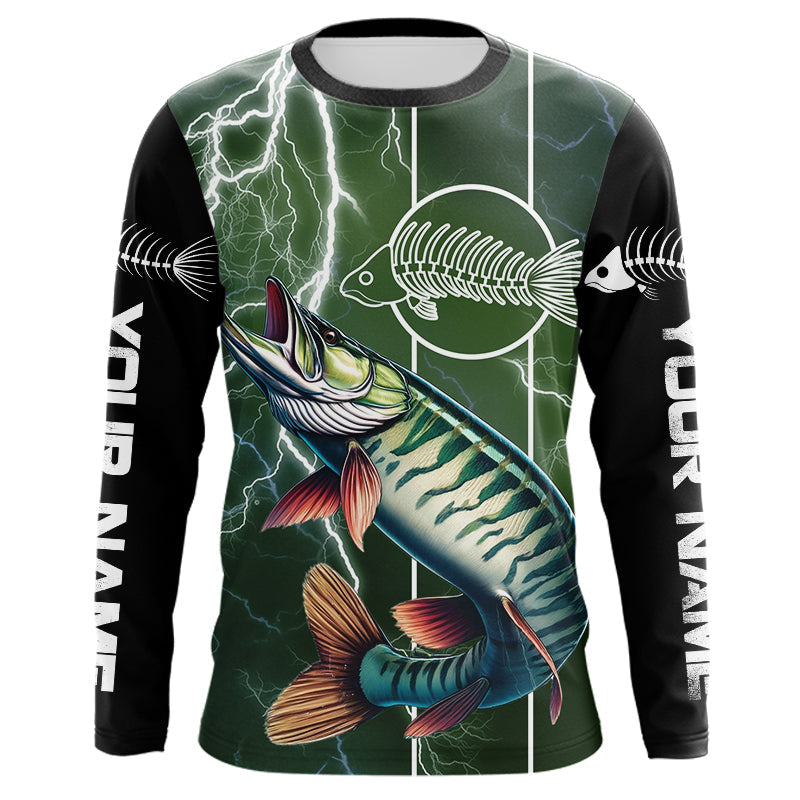 Musky Fishing Custom Long sleeve Fishing, Muskie green lightning reaper Fishing NQS3991