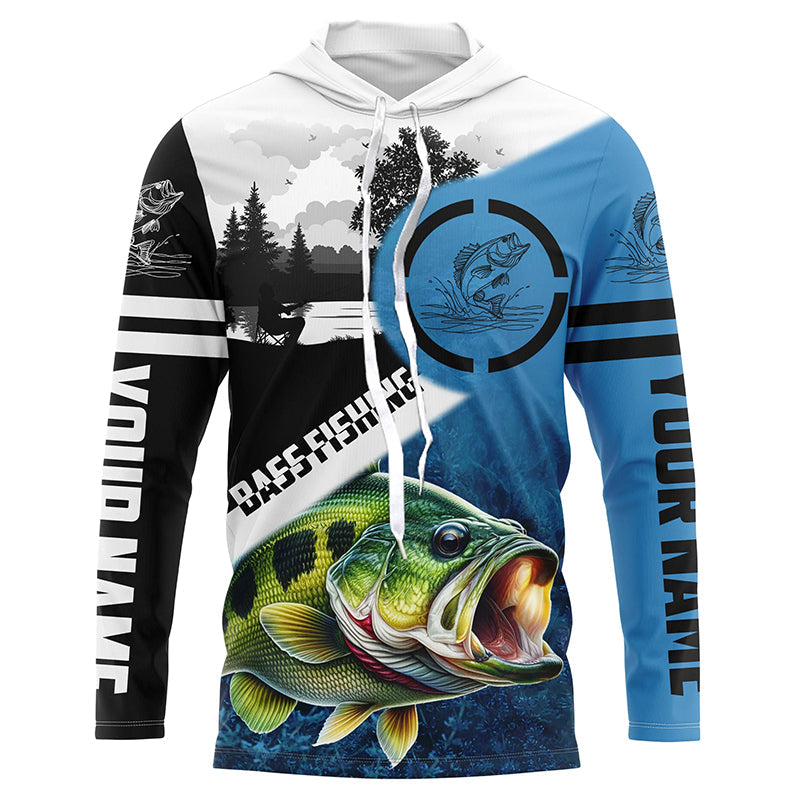 Largemouth Bass Fishing Blue performance fishing custom name long sleeves NQS1269